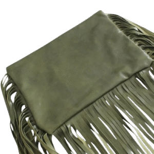 IMG_0350 Handmade leather clutch in green color with long fringes