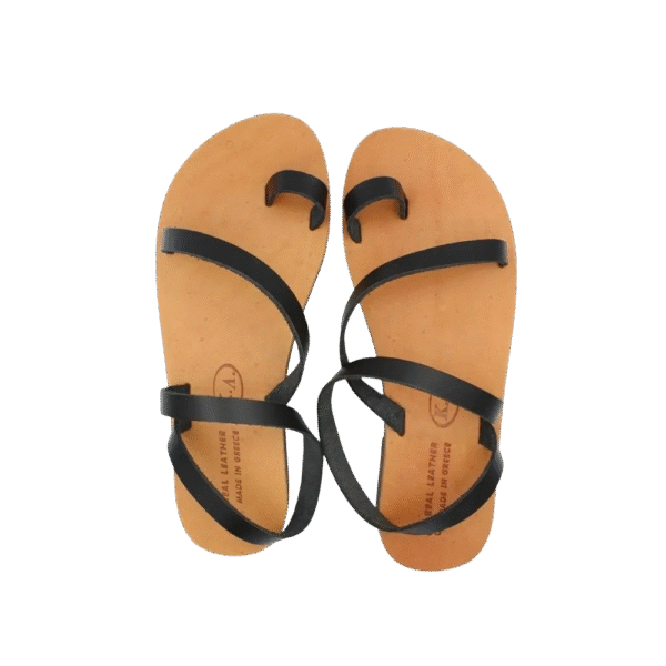 Handmade leather sandals with straps in black color